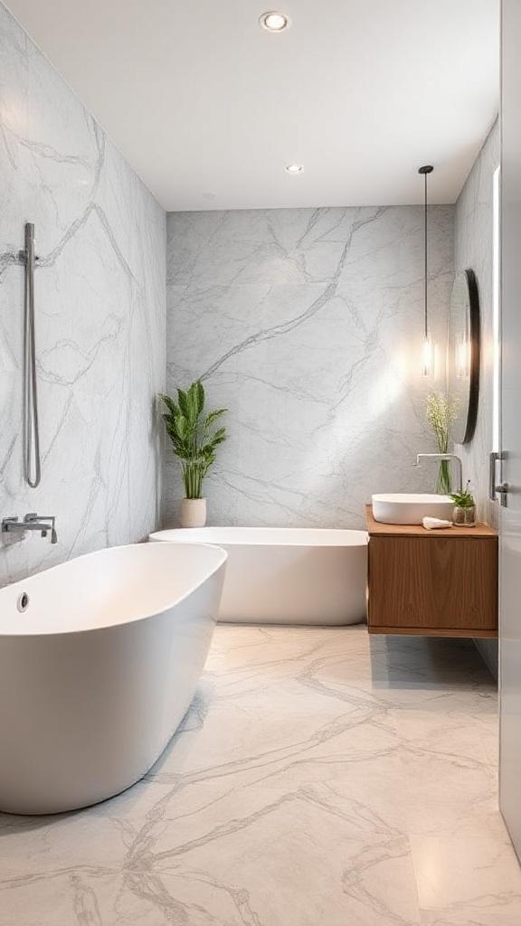 modern bathroom with lvp